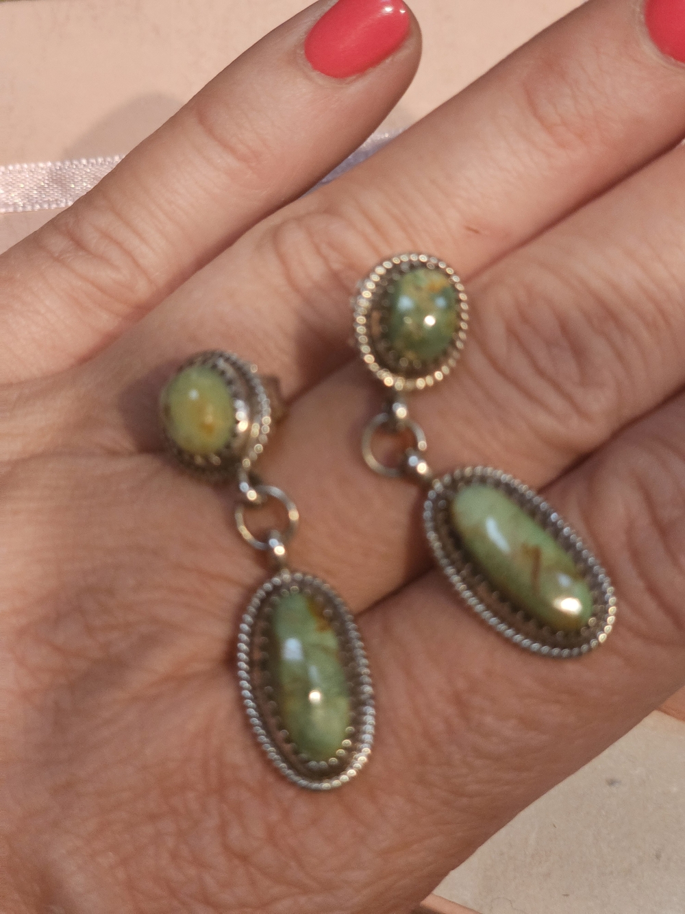 Vintage Navajo Green Turquoise Earrings